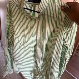 Ralph Lauren Men's Green and White Striped Shirt